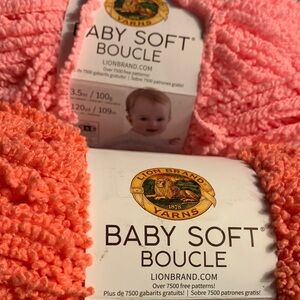 Lot Bundle of 2-Skeins Lion Brand Baby Soft Boucle Coral & Candy Pink Yarn
